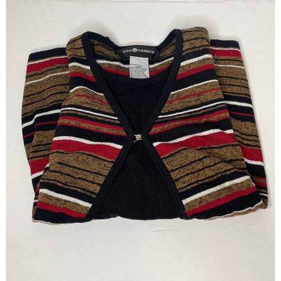 Sag Harbor Short Sleeve Sweater Twinset Shirt Striped Womens Large - Picture 6 of 7